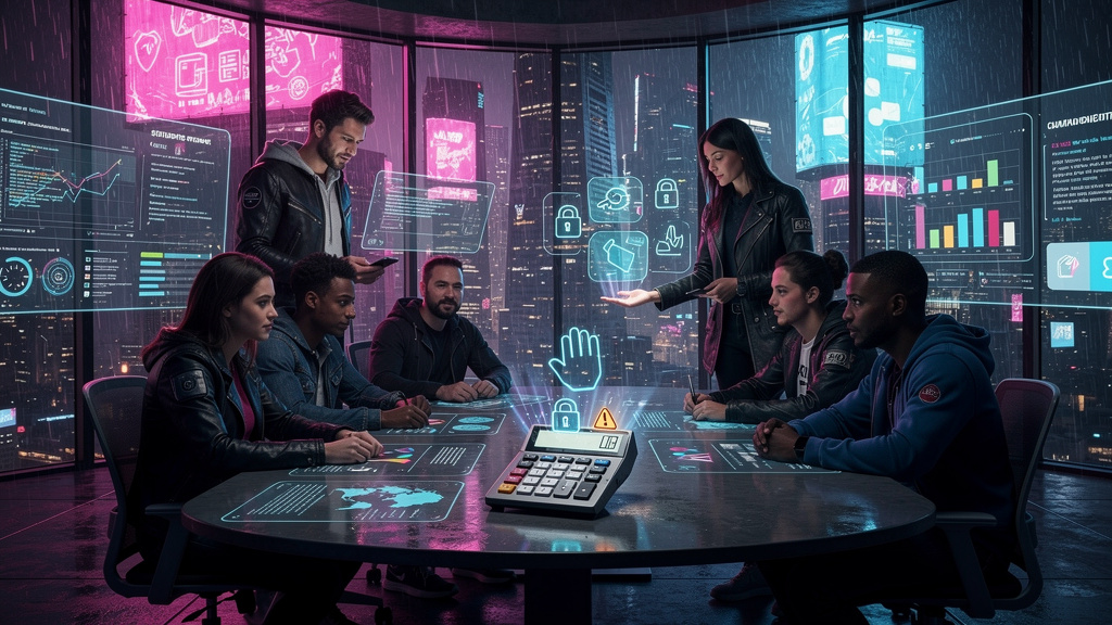 Featured image for Open source calculator firmware DB48X forbids CA/CO use due to age verification. Style: cyberpunk.