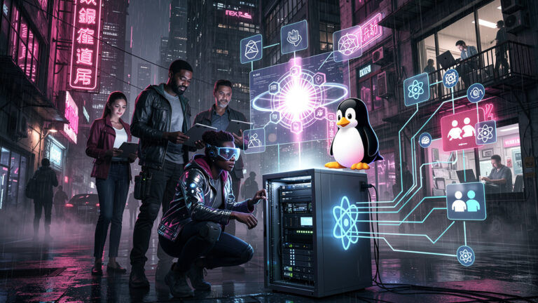 Featured image for How to Find Command Location and Description in Linux. Style: cyberpunk.
