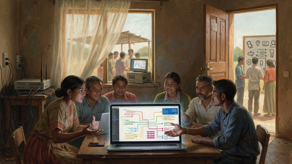 Featured image for 3 key open source challenges in developing countries. Style: editorial_painting.