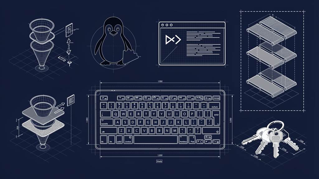 Featured image for Essential Linux Mint Keyboard Shortcuts Every User Should Master. Style: blueprint.