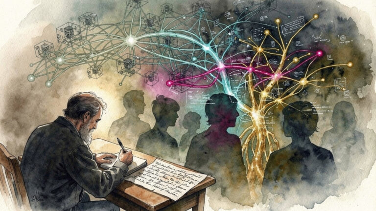 Featured image for AI Can Identify You Online—Even With a Fake Name. Style: watercolor.