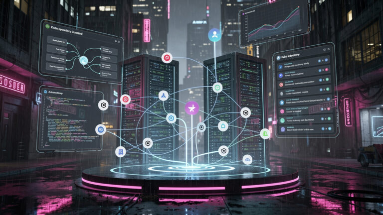 Featured image for GitHub for Beginners: Mastering Issues and Projects. Style: cyberpunk.