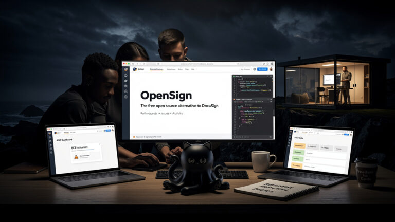 Featured image for OpenSign: The Free Open Source Alternative to DocuSign That Actually Works. Style: dark_moody.