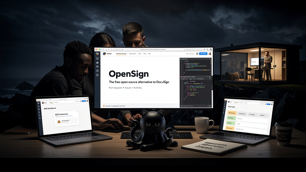Featured image for OpenSign: The Free Open Source Alternative to DocuSign That Actually Works. Style: dark_moody.