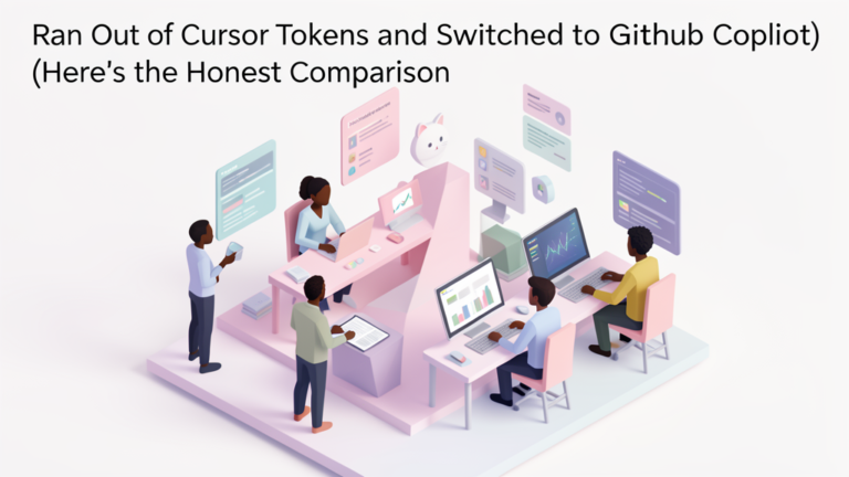 Featured image for I Ran Out of Cursor Tokens and Switched to GitHub Copilot (Here's the Honest Comparison). Style: isometric.