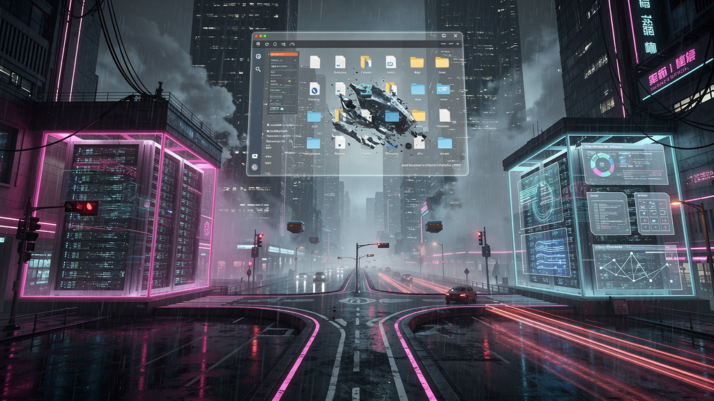 Featured image for Microsoft Is Breaking Office 2019 on Purpose Next Month. Style: cyberpunk.