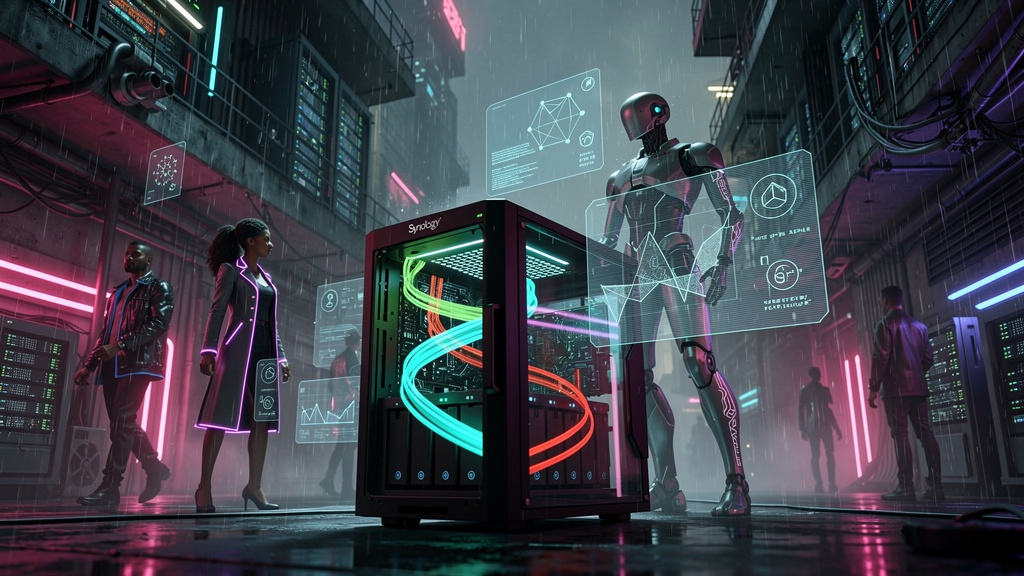 Featured image for Your Synology NAS Just Got a Brain. Style: cyberpunk.