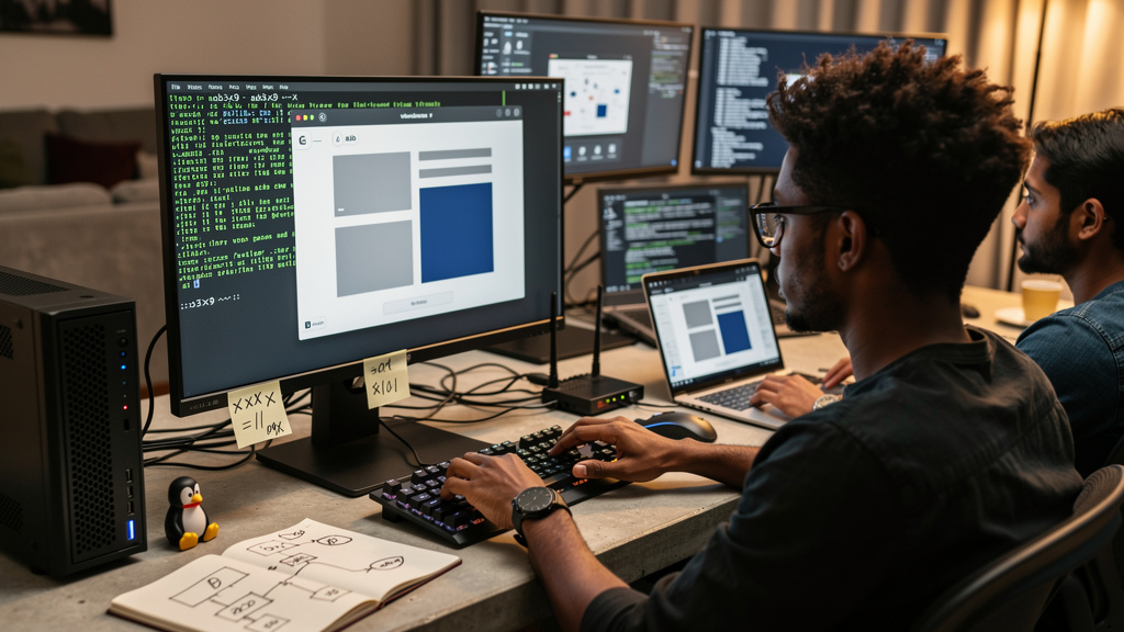 Featured image for How to Host A Website for Free at Your Home Linux System. Style: concrete_people_editorial_general_article_workflow.
