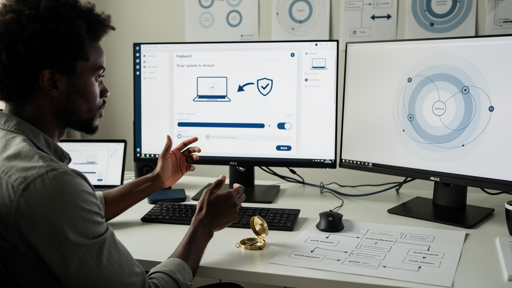 Featured image for Stop Windows Update from restarting your work: a tiered guide. Style: topic-grounded-v5-people-first-logo-safe_featured_general_article_workflow.
