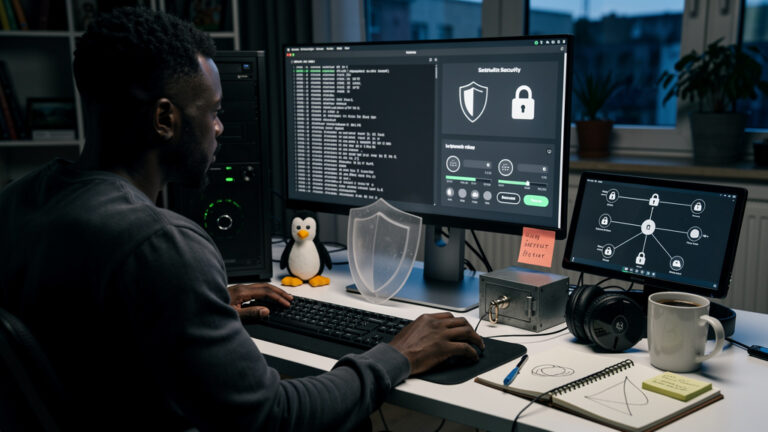 Featured image for Linux security defaults in 2026 already protect most home desktops. Style: topic-grounded-v5-people-first-logo-safe_featured_general_article_workflow.