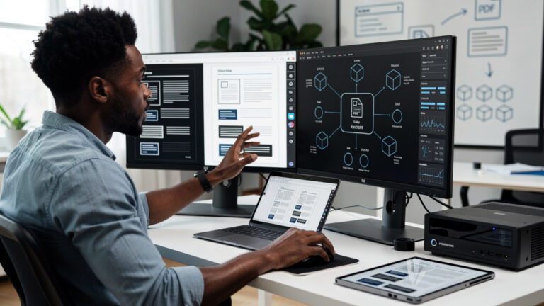 Featured image for building a client-side PDF inverter with PDF.js and PDF-lib. Style: topic-grounded-v5-people-first-logo-safe_featured_general_article_workflow.