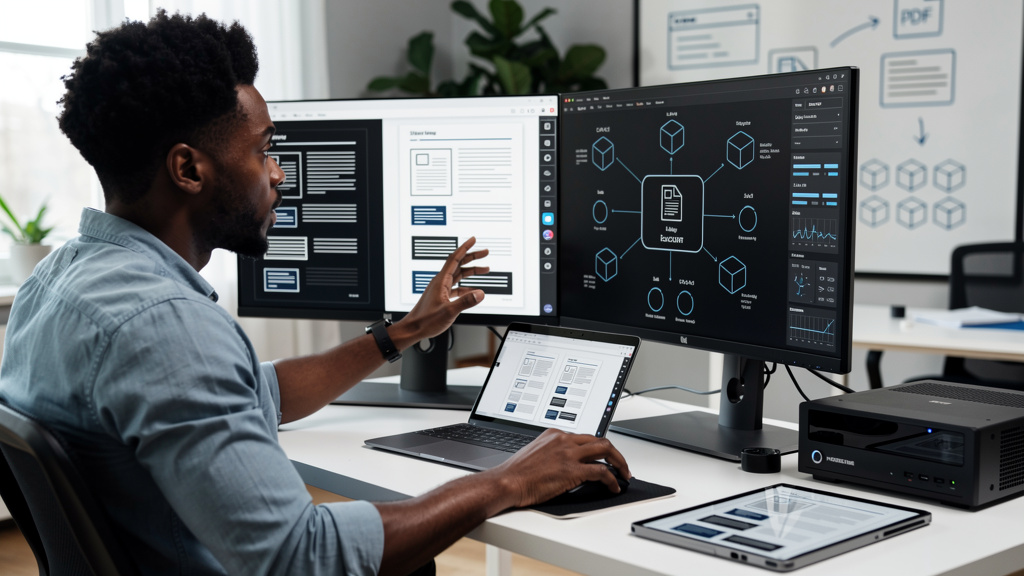 Featured image for building a client-side PDF inverter with PDF.js and PDF-lib. Style: topic-grounded-v5-people-first-logo-safe_featured_general_article_workflow.