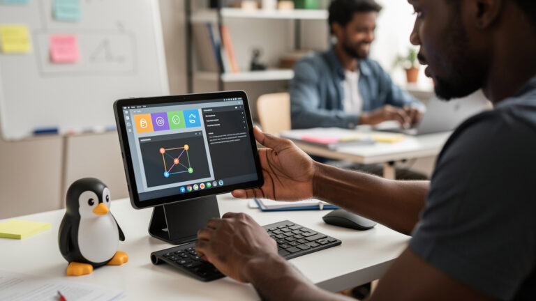 Featured image for The Juno Tab 4 puts a real Linux desktop in a tablet for under $1000. Style: topic-grounded-v5-people-first-logo-safe_featured_general_article_workflow.