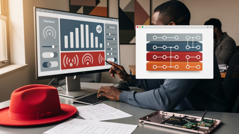 Featured image for When MacBook WiFi drops on Fedora, the fix is below the driver. Style: topic-grounded-v5-people-first-logo-safe_featured_general_article_workflow.