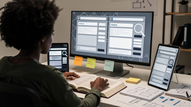 Featured image for The mirror search page is a small reading lab hiding in plain sight. Style: topic-grounded-v5-people-first-logo-safe_featured_general_article_workflow.